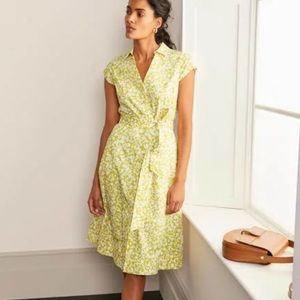 BODEN Short Sleeve Shirt Belted Cotton Dress in chartreuse vibe swirl size 8